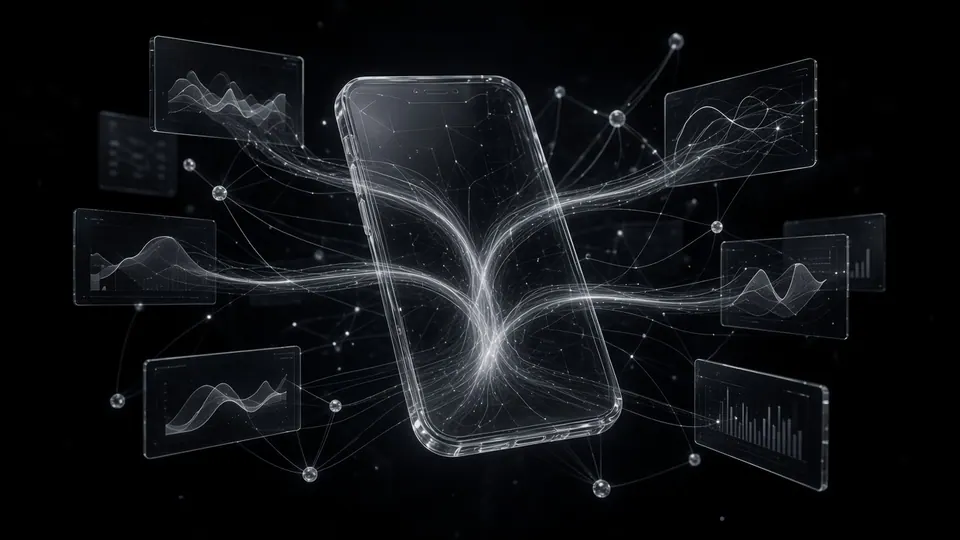 Abstract mobile growth system with acquisition paths and app analytics planes.